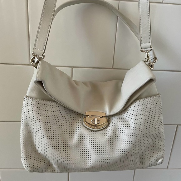 Banana Republic Ivory Perforated Leather Fold-over Handbag Purse - Picture 2 of 5